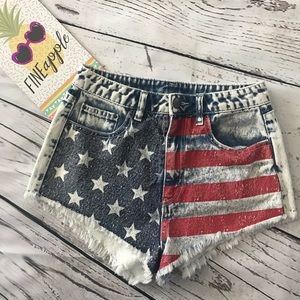 American Flag Vintage Style High Rise Denim Shorts